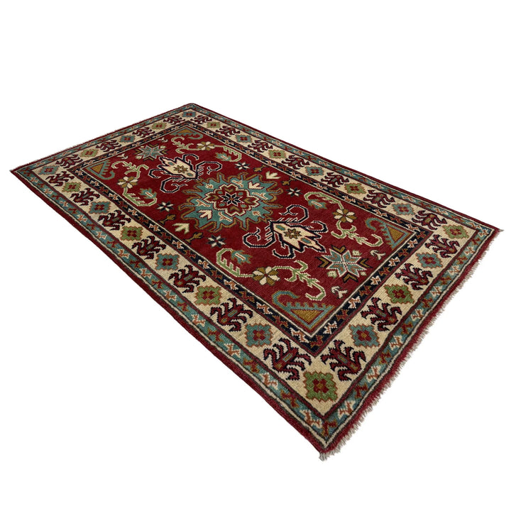 Red Afghan Kazak Rug 2'7" x 4'3" Hand-Knotted | No. AL258780