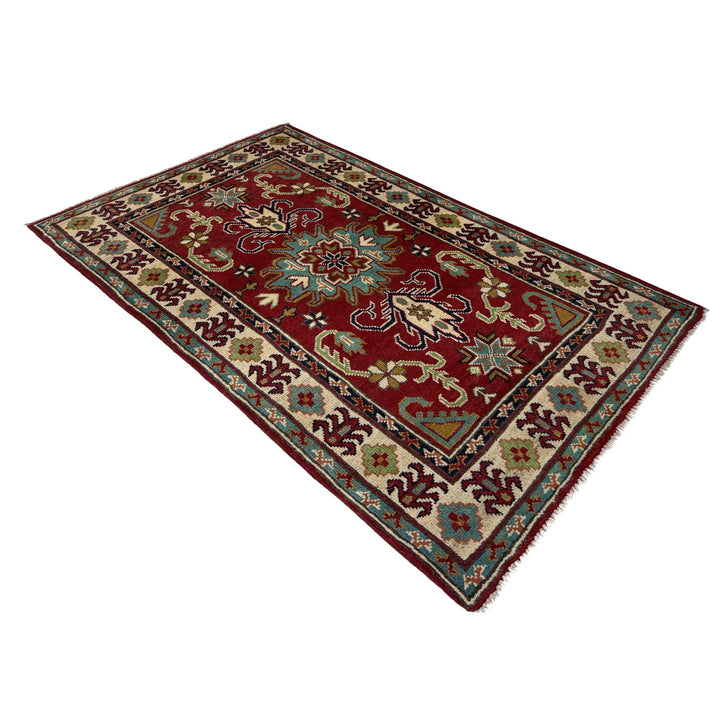 Red Afghan Kazak Rug 2'7" x 4'3" Hand-Knotted | No. AL258780