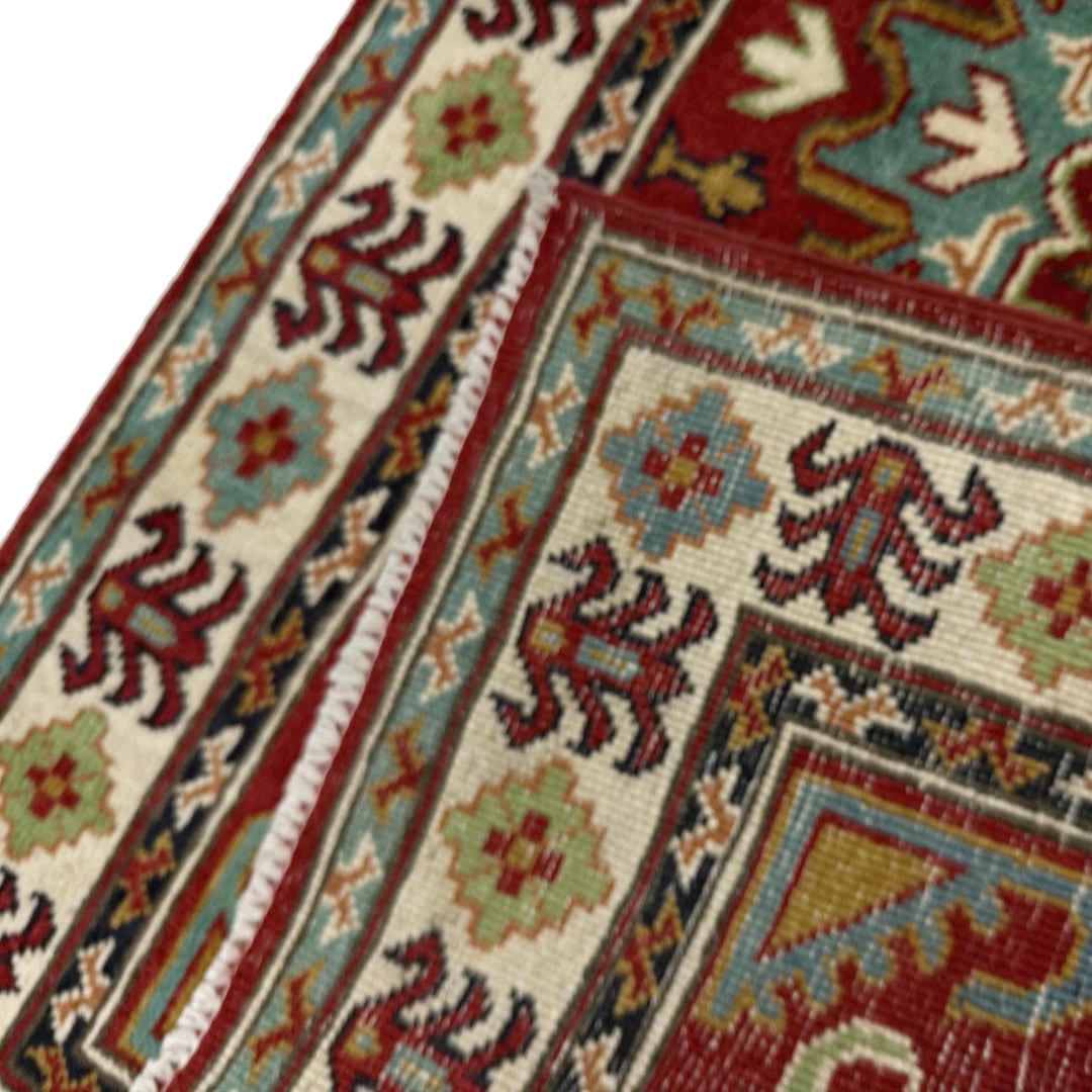 Red Afghan Kazak Rug 2'7" x 4'3" Hand-Knotted | No. AL258780