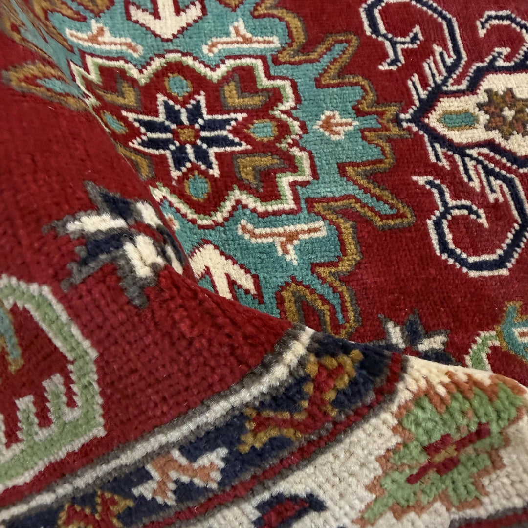 Red Afghan Kazak Rug 2'7" x 4'3" Hand-Knotted | No. AL258780