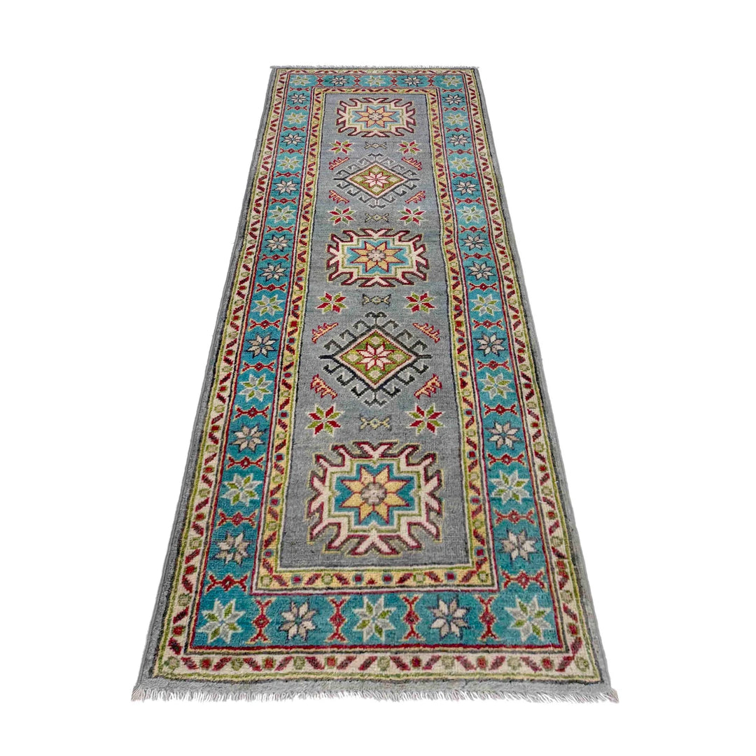 Gray Afghan Kazak Rug 1' 11" x 5' 7" Hand-Knotted | No. AL25939