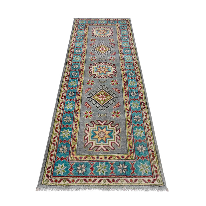 Gray Afghan Kazak Rug 1' 11" x 5' 7" Hand-Knotted | No. AL25939