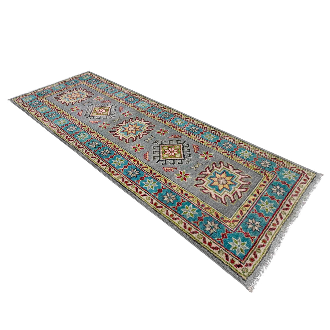 Gray Afghan Kazak Rug 1' 11" x 5' 7" Hand-Knotted | No. AL25939