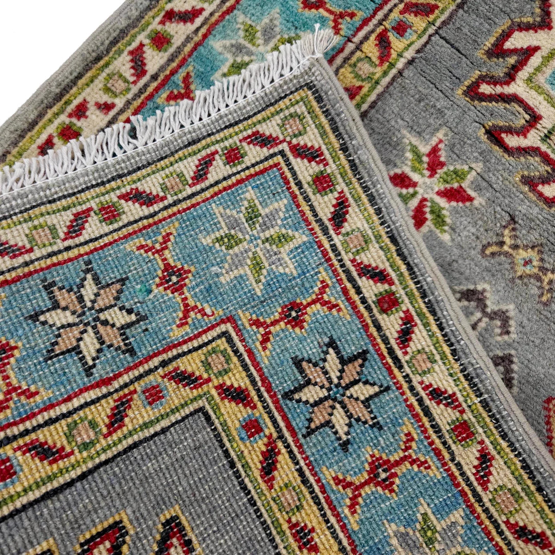 Gray Afghan Kazak Rug 1' 11" x 5' 7" Hand-Knotted | No. AL25939