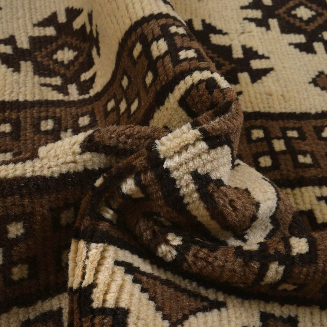 Ivory Afghan Baluchi Rug 5' 11" x 8' 11" Hand-Knotted | No. AL26044