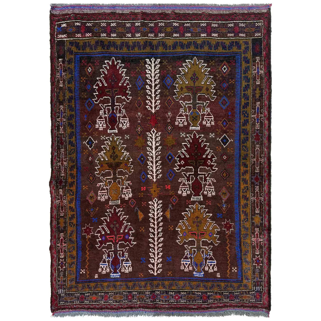 Afghan Baluchi Rug 3' 2" x 4' 5" Hand-Knotted | No. AL26056