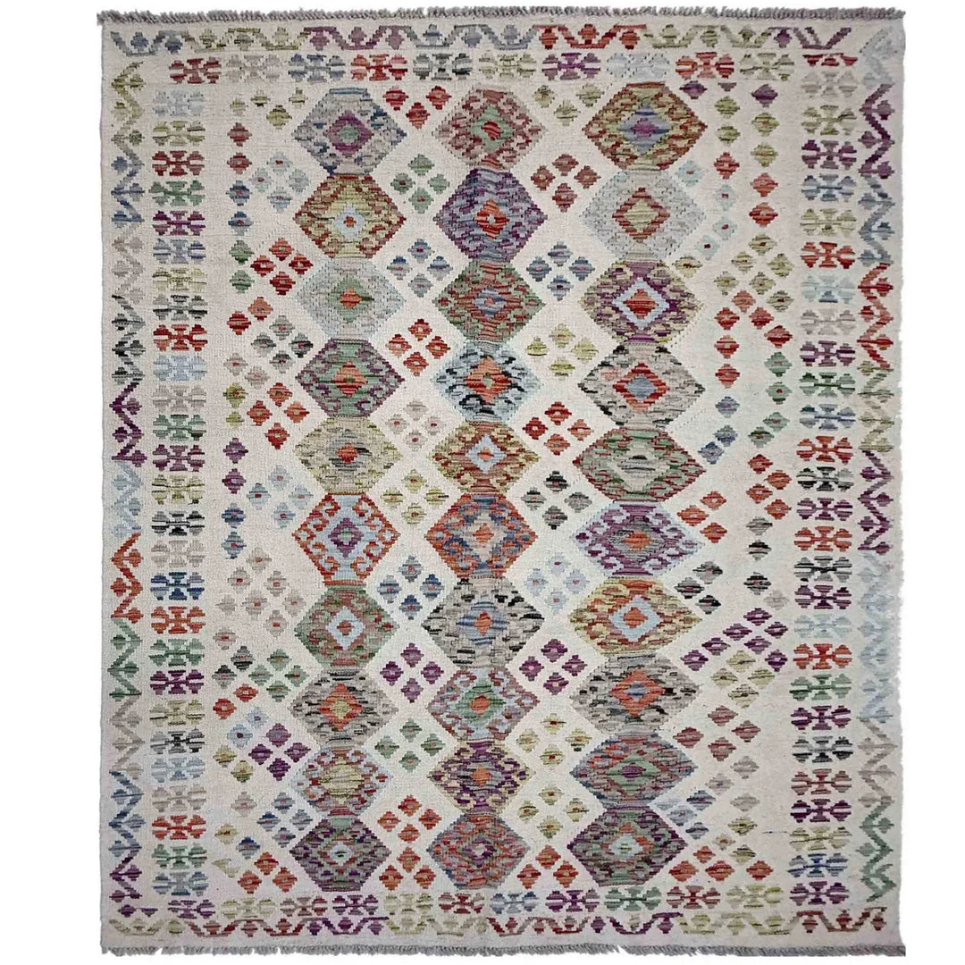 Afghan Vegetable Kilim Rug 5' 0" x 7' 3" Flat-Weave | No. AL261046