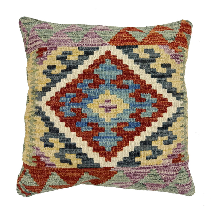 Afghan Geometric Cushion 1' 5" x 1' 5" Hand-Knotted | No. AL261316
