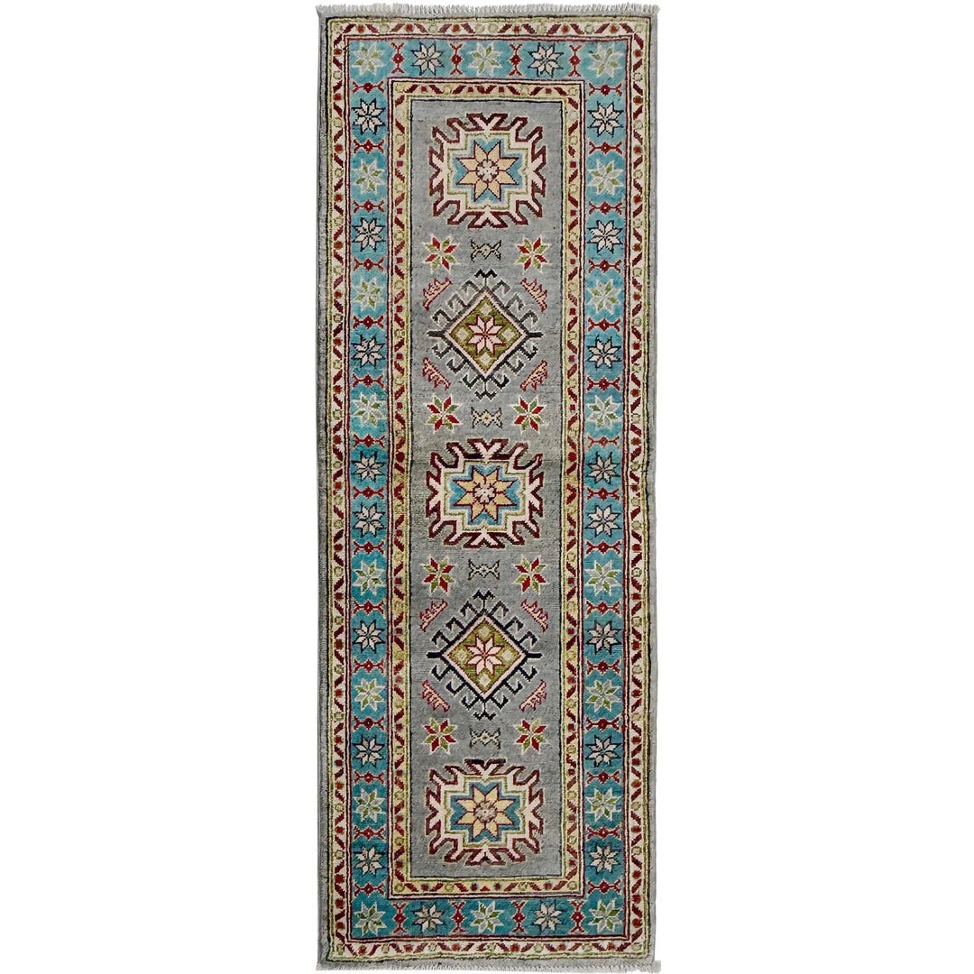 Gray Afghan Kazak Rug 2' 0" x 5' 6" Hand-Knotted | No. AL26148