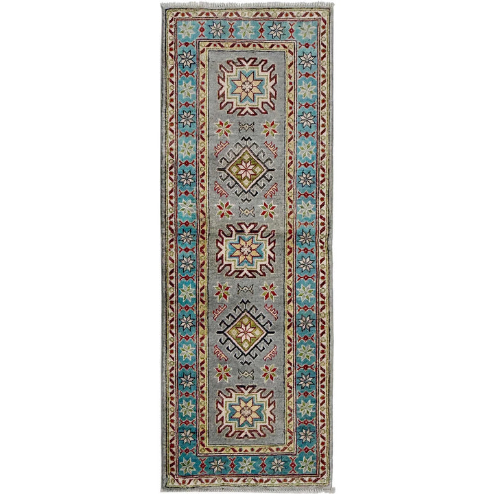 Gray Afghan Kazak Rug 2' 0" x 5' 6" Hand-Knotted | No. AL26148