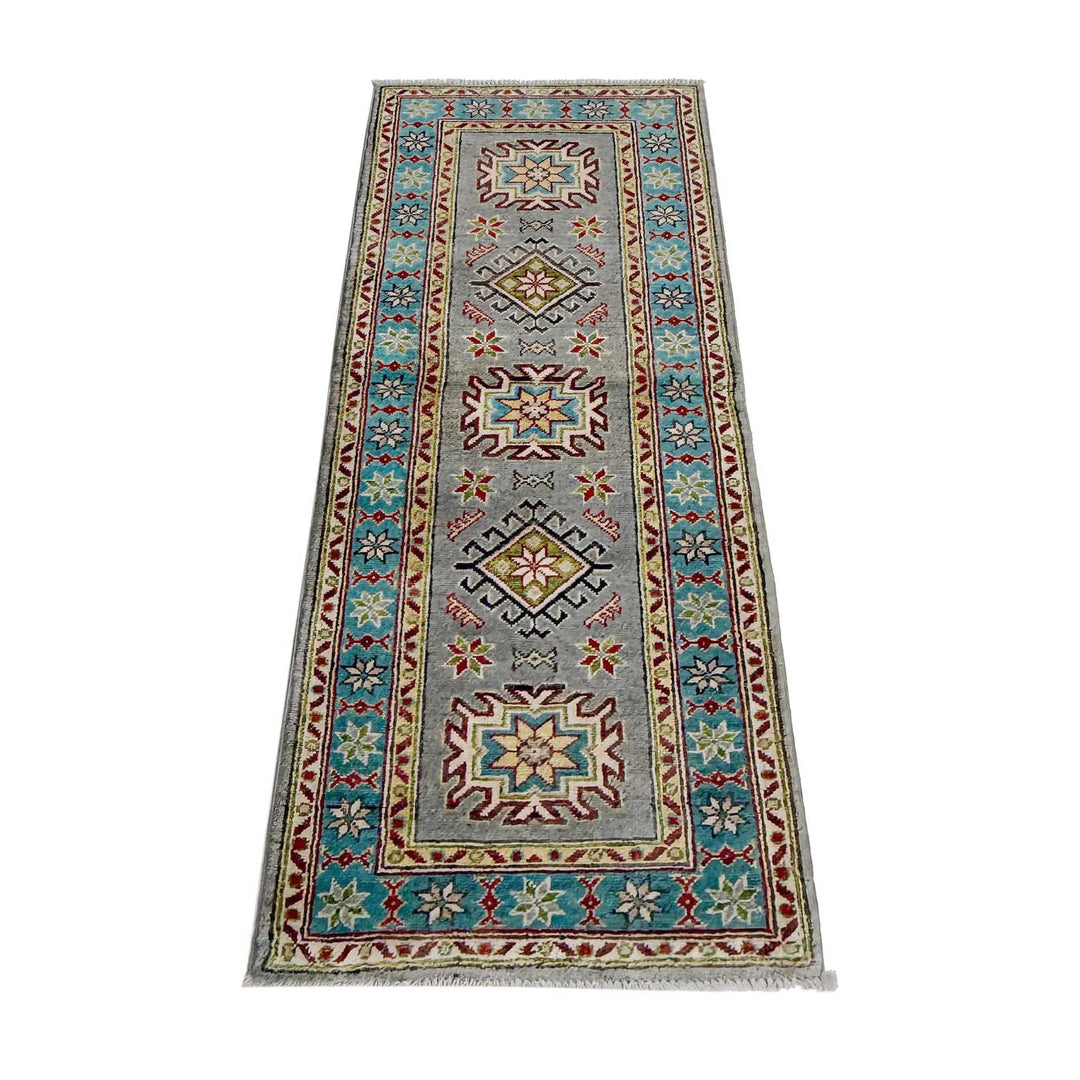 Gray Afghan Kazak Rug 2' 0" x 5' 6" Hand-Knotted | No. AL26148