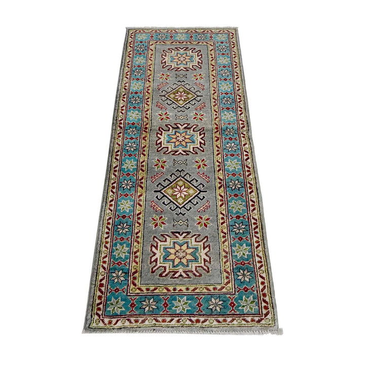 Gray Afghan Kazak Rug 2' 0" x 5' 6" Hand-Knotted | No. AL26148