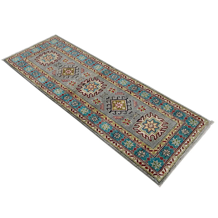 Gray Afghan Kazak Rug 2' 0" x 5' 6" Hand-Knotted | No. AL26148