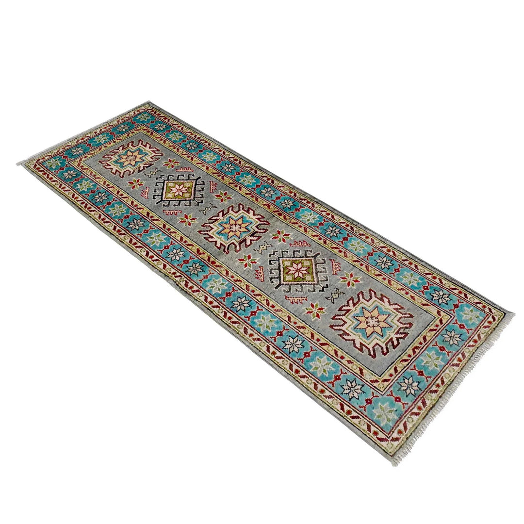 Gray Afghan Kazak Rug 2' 0" x 5' 6" Hand-Knotted | No. AL26148