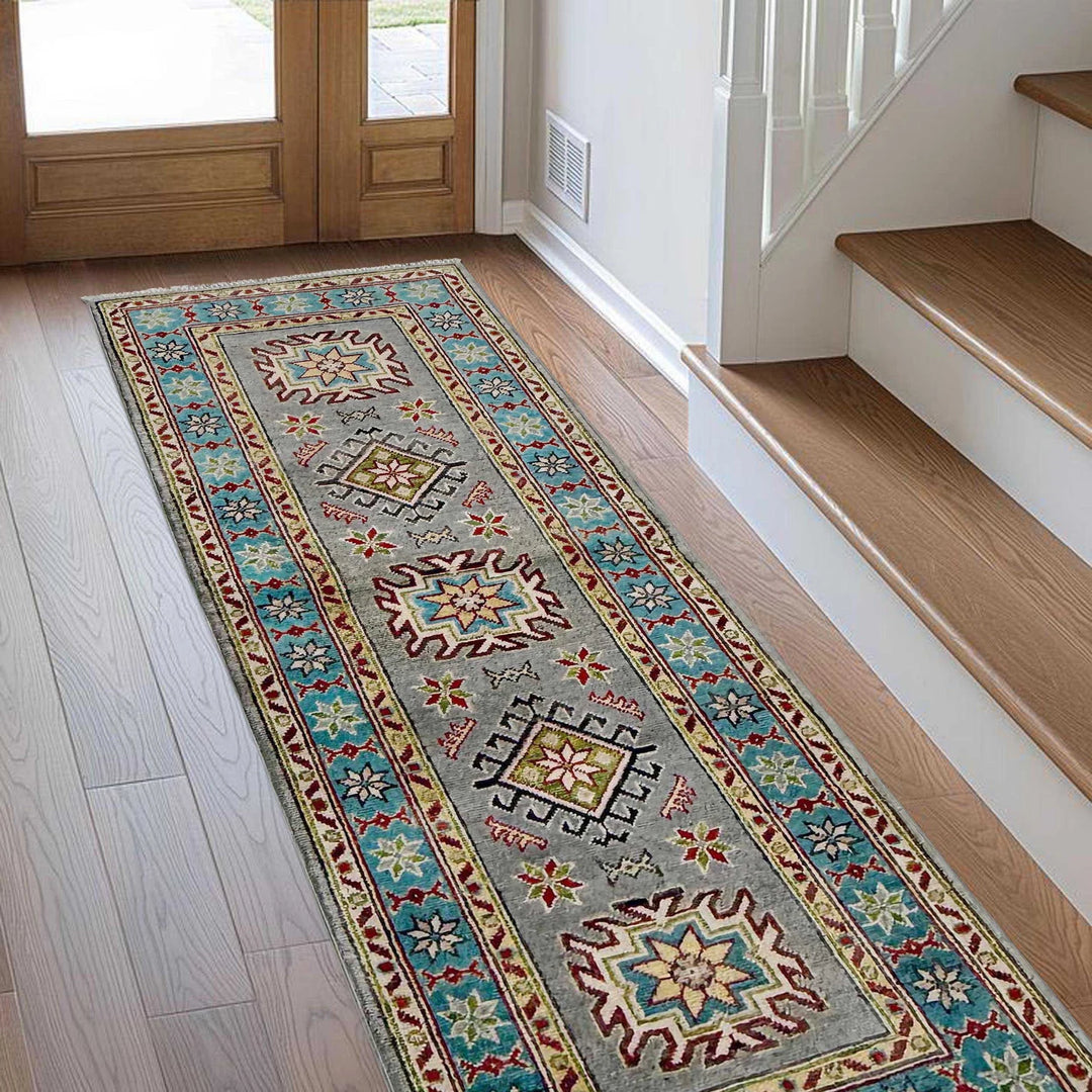 Gray Afghan Kazak Rug 2' 0" x 5' 6" Hand-Knotted | No. AL26148