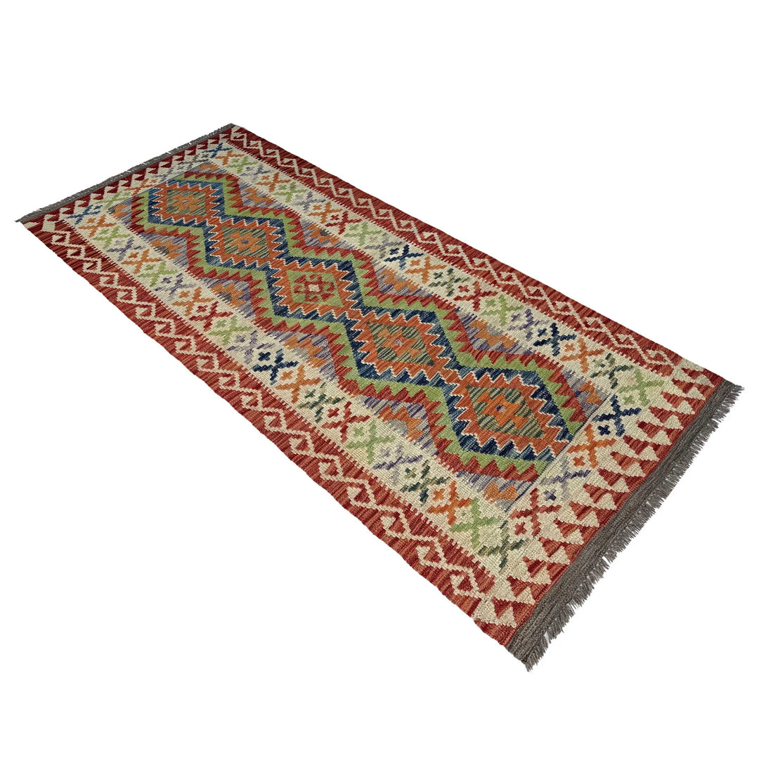 Afghan Vegetable Kilim Rug 3' 0" x 6' 10" Flat-Weave | No. AL26175
