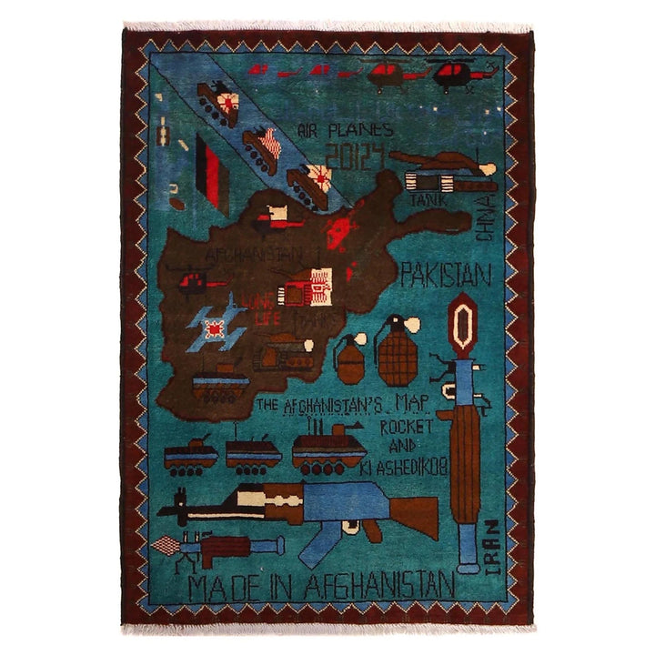 Blue Afghan War Rug 2' 10" x 4' 0" Hand-Knotted | No. AL26212