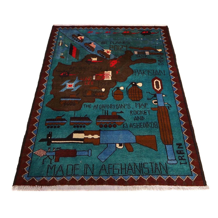 Blue Afghan War Rug 2' 10" x 4' 0" Hand-Knotted | No. AL26212