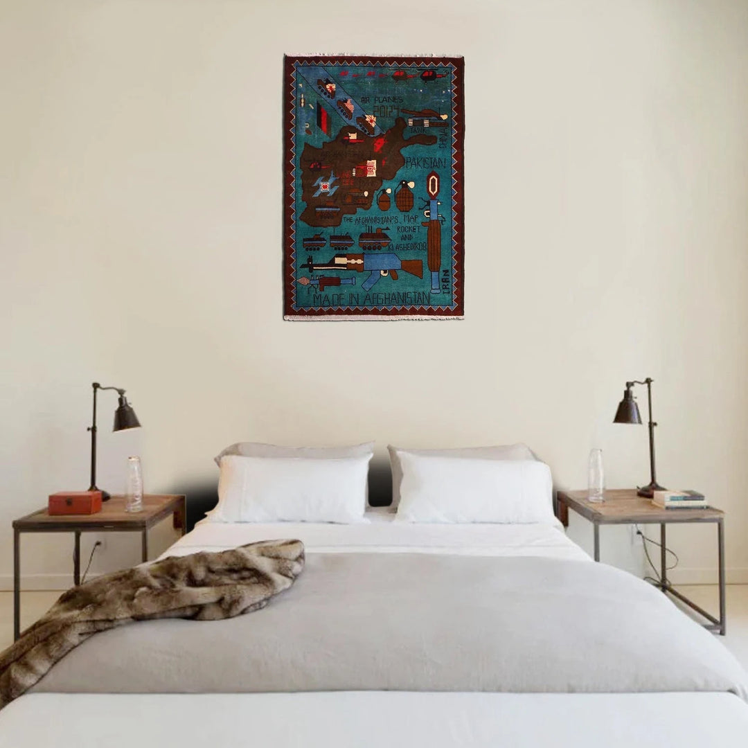 Blue Afghan War Rug 2' 10" x 4' 0" Hand-Knotted | No. AL26212