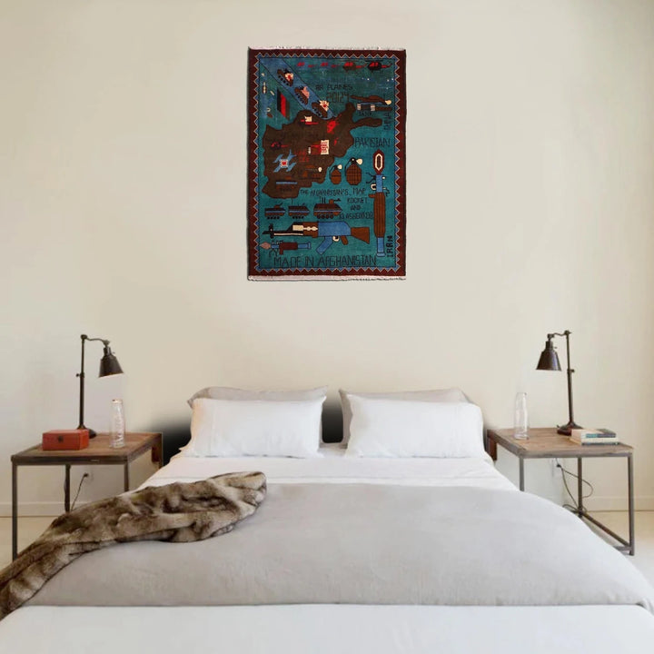 Blue Afghan War Rug 2' 10" x 4' 0" Hand-Knotted | No. AL26212