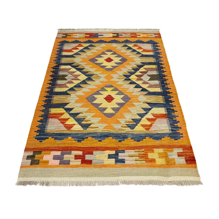 Afghan Vegetable Kilim Rug 3' 4" x 4' 10" Flat-Weave | No. AL263171