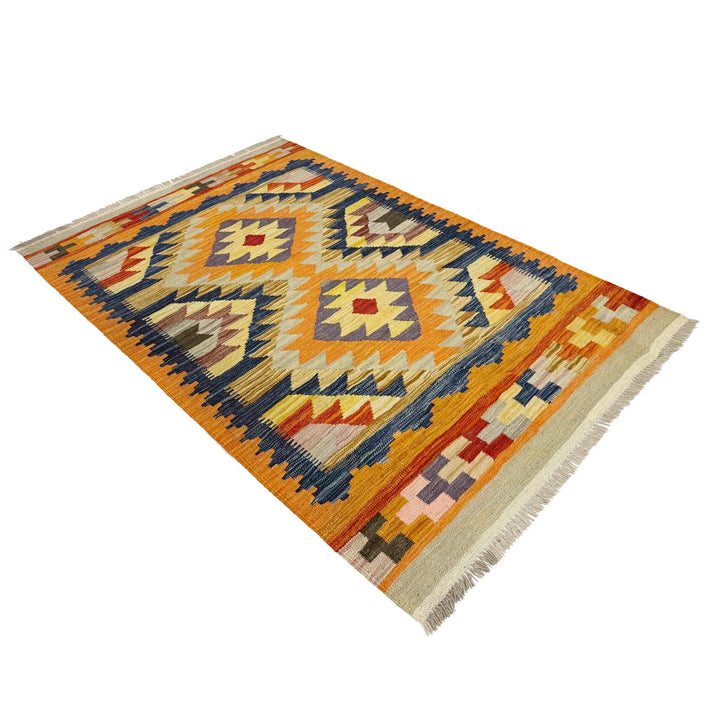 Afghan Vegetable Kilim Rug 3' 4" x 4' 10" Flat-Weave | No. AL263171