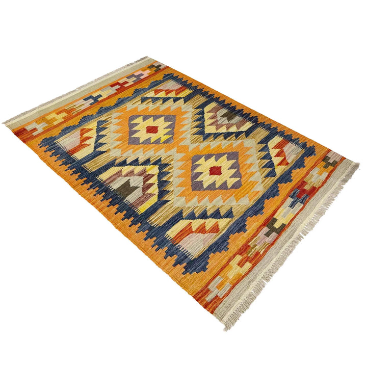 Afghan Vegetable Kilim Rug 3' 4" x 4' 10" Flat-Weave | No. AL263171