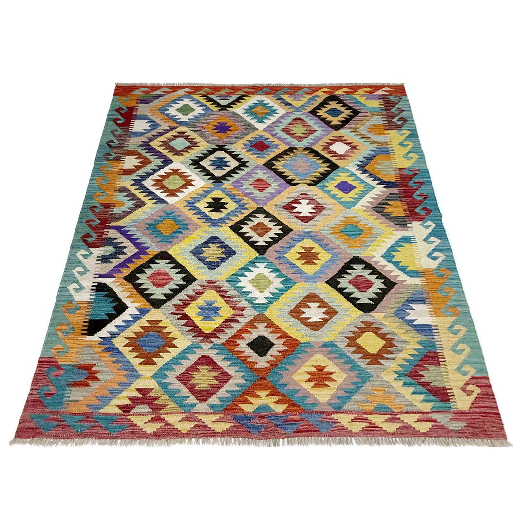 Afghan Vegetable Kilim Rug 5' 3" x 6' 9" Flat-Weave | No. AL263190