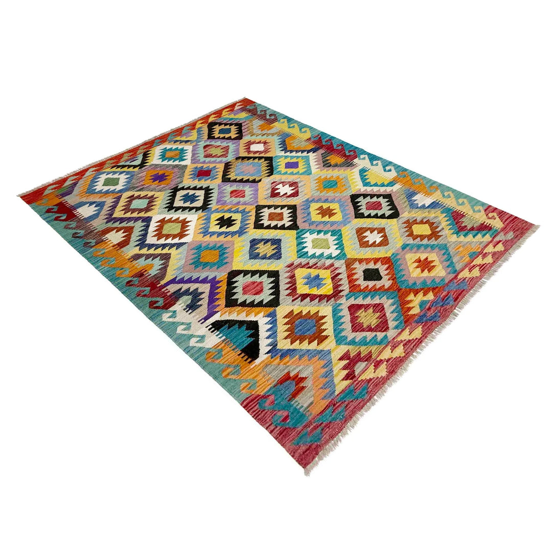 Afghan Vegetable Kilim Rug 5' 3" x 6' 9" Flat-Weave | No. AL263190