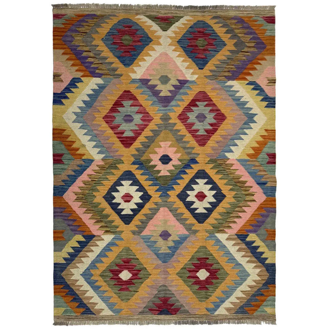 Afghan Vegetable Kilim Rug 4' 2" x 6' 0" Flat-Weave | No. AL263468