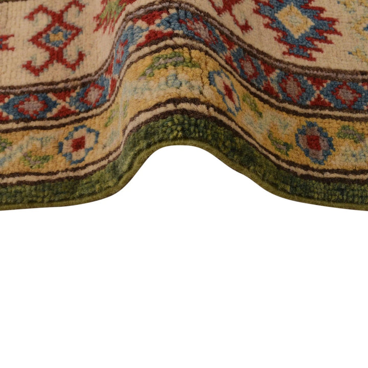 Green Afghan Kazak Rug 3' 5" x 5' 2" Hand-Knotted | No. AL26355