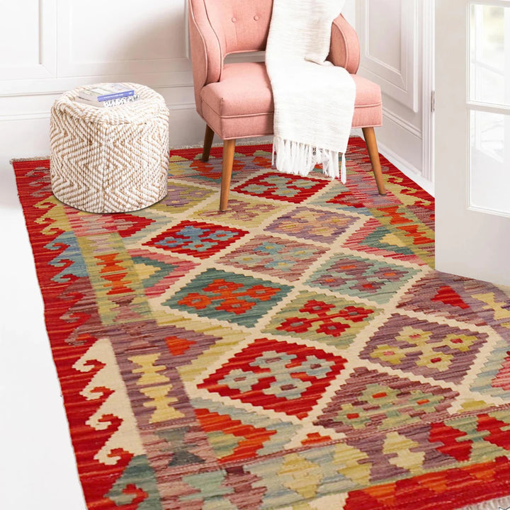 Afghan Chobi Kilim Rug 2' 7" x 3' 9" Flat-Weave | No. AL26356