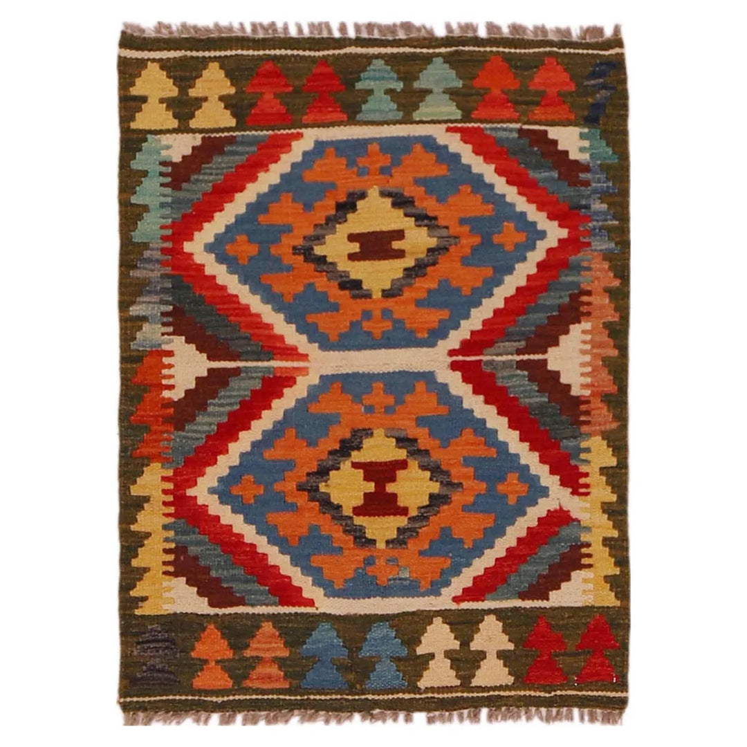 Afghan Vegetable Kilim Rug 2' 0" x 2' 9" Flat-Weave | No. AL26374