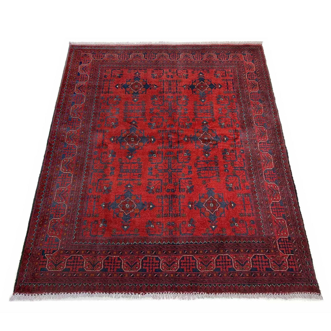 Red Afghan Khal Mohammadi Rug 5' 3" x 6' 10" Hand-Knotted | No. AL26388