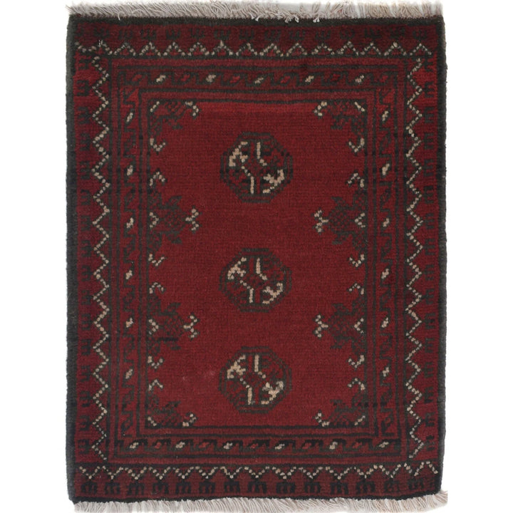 Red Afghan Oriental Doormat 1' 9" x 2' 3" Hand-Knotted | No. AL26393