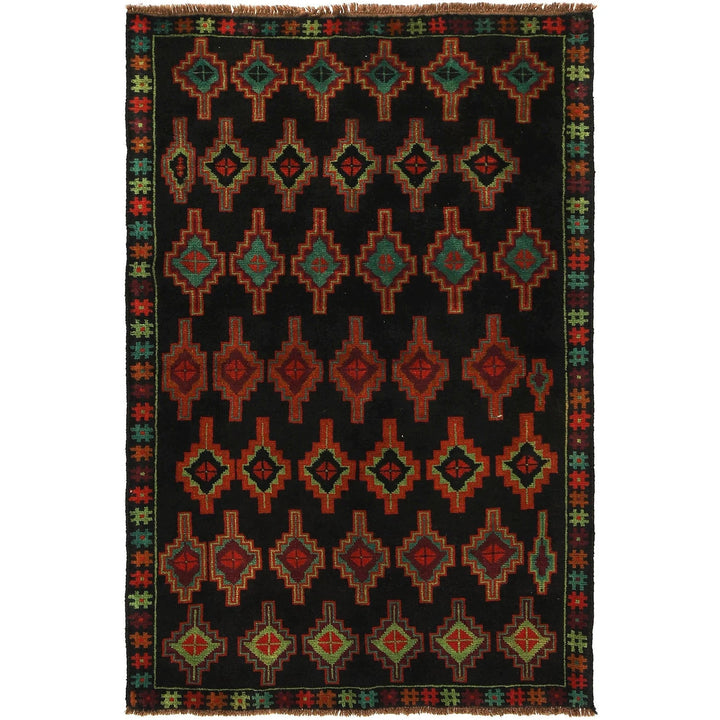 Black Afghan Baluchi Rug 4' 3" x 6' 8" Hand-Knotted | No. AL26443