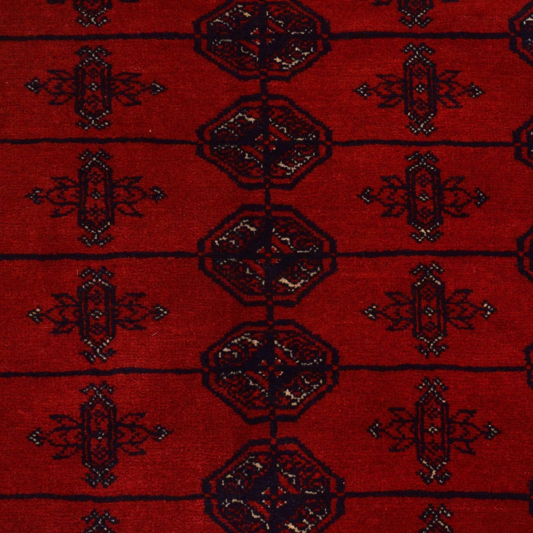 Red Afghan Bokhara Rug 7' 1" x 9' 5" Hand-Knotted | No. AL26469