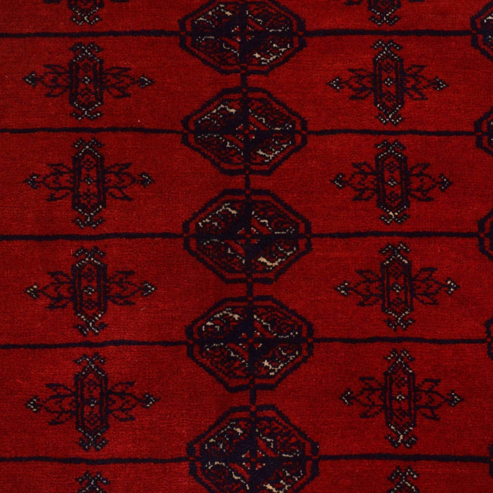 Red Afghan Bokhara Rug 7' 1" x 9' 5" Hand-Knotted | No. AL26469