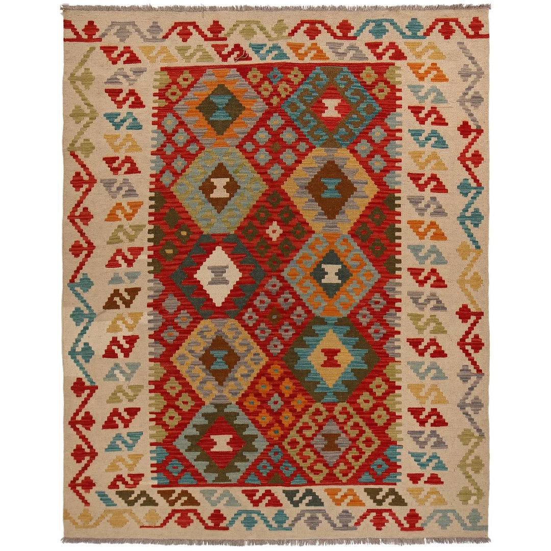Afghan Kilim Rug 5' 1" x 6' 5" Flat-Weave | No. AL26487