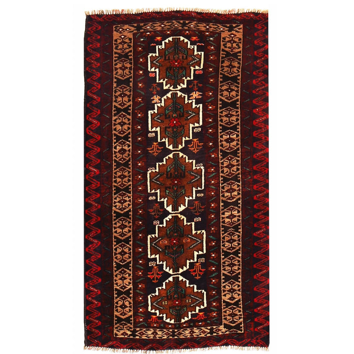 Brown Afghan Baluchi Rug 3' 1" x 4' 8" Hand-Knotted | No. AL26545
