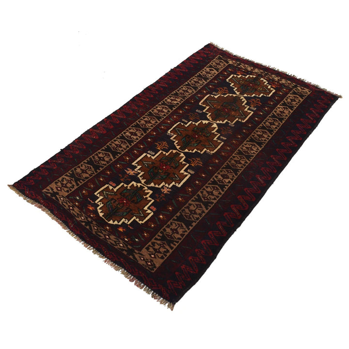 Brown Afghan Baluchi Rug 3' 1" x 4' 8" Hand-Knotted | No. AL26545