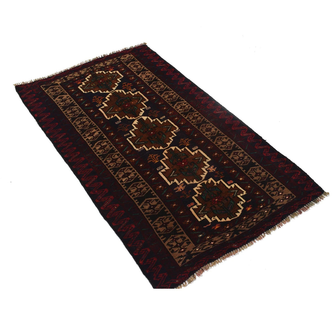 Brown Afghan Baluchi Rug 3' 1" x 4' 8" Hand-Knotted | No. AL26545