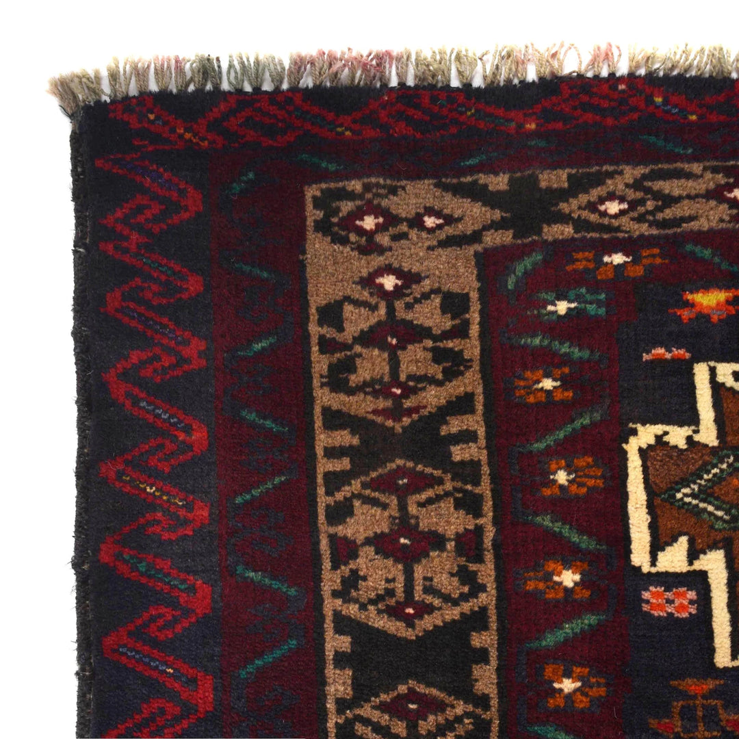 Brown Afghan Baluchi Rug 3' 1" x 4' 8" Hand-Knotted | No. AL26545
