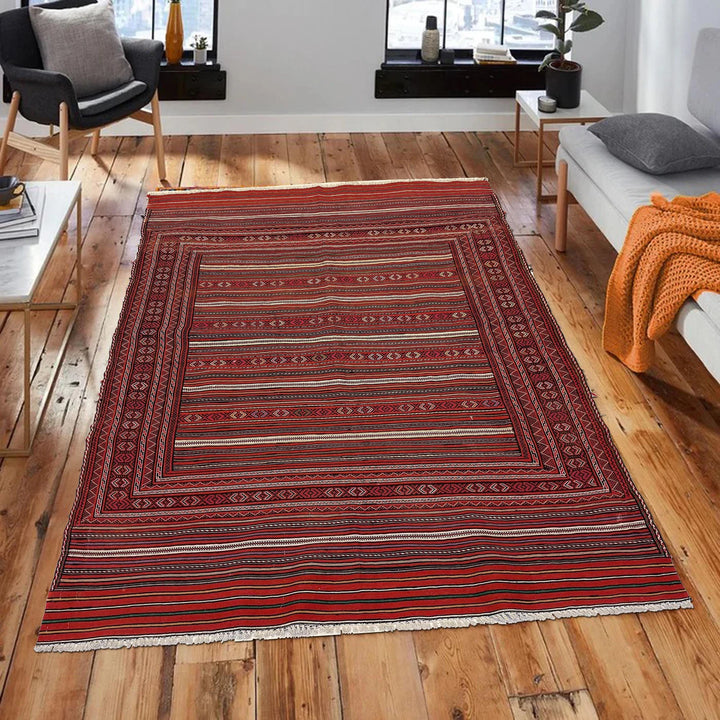 Afghan Kilim Rug 4' 9" x 6' 3" Flat-Weave | No. AL26576