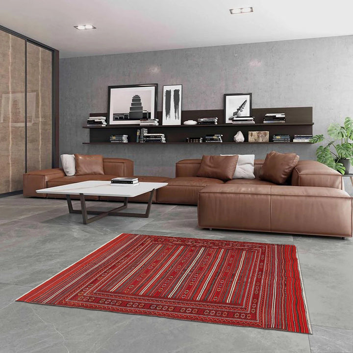 Afghan Kilim Rug 4' 9" x 6' 3" Flat-Weave | No. AL26576