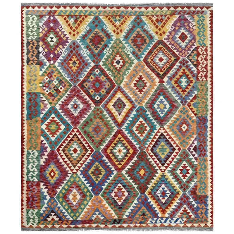Afghan Vegetable Kilim Rug 8' 5" x 10' 1" Flat-Weave | No. AL26631