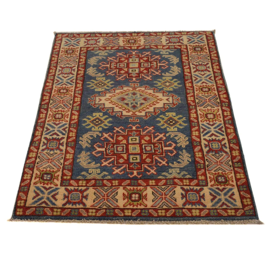 Blue Afghan Kazak Rug 2' 9" x 4' 0" Hand-Knotted | No. AL26634