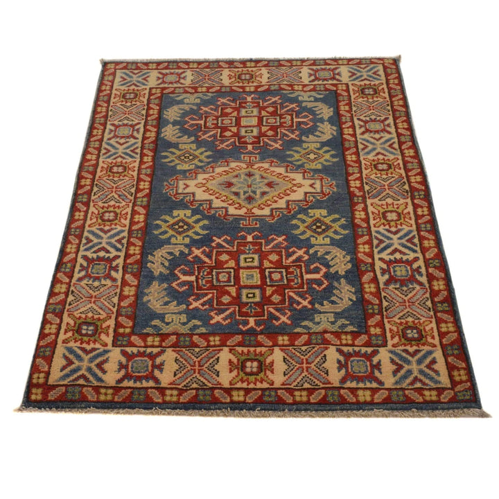 Blue Afghan Kazak Rug 2' 9" x 4' 0" Hand-Knotted | No. AL26634