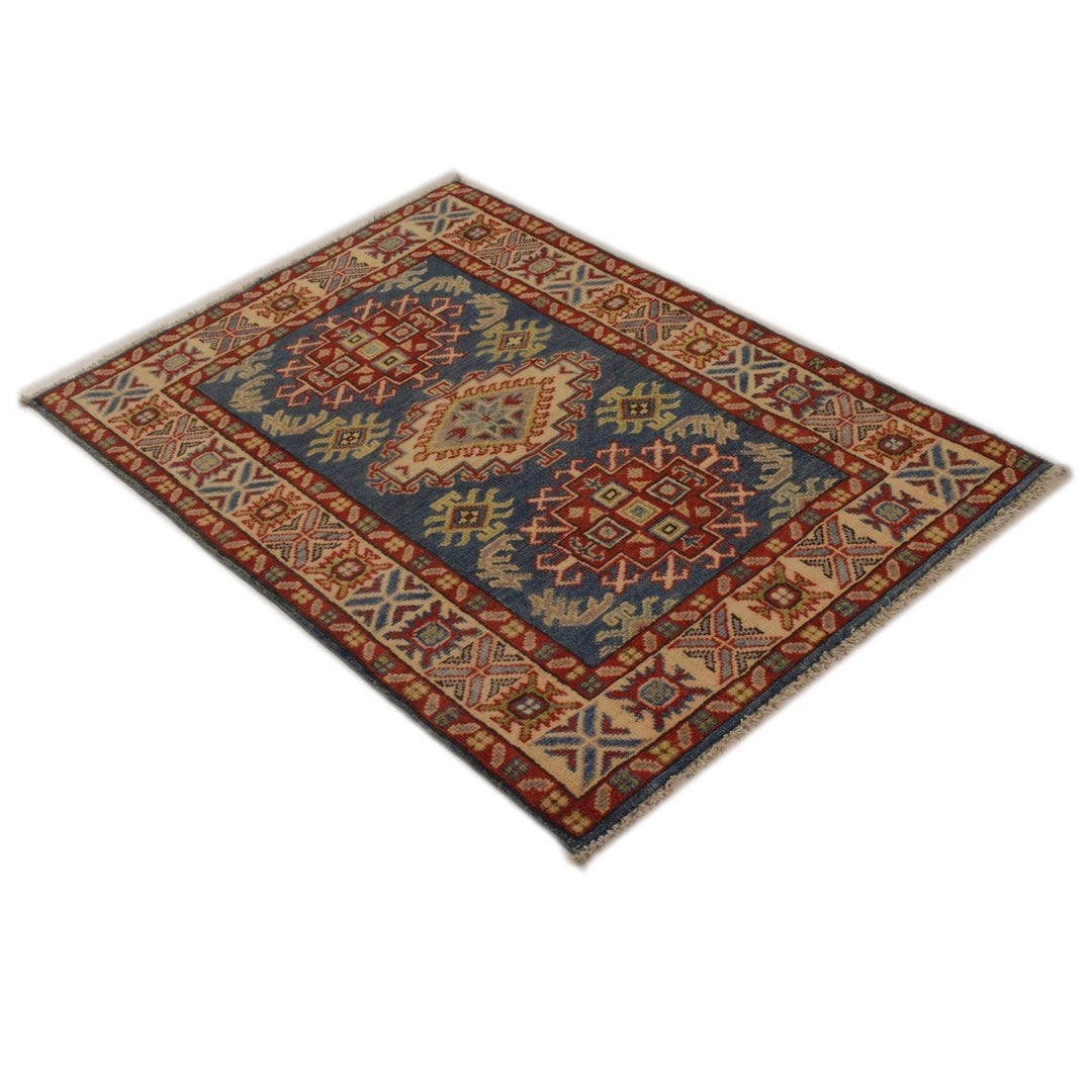 Blue Afghan Kazak Rug 2' 9" x 4' 0" Hand-Knotted | No. AL26634