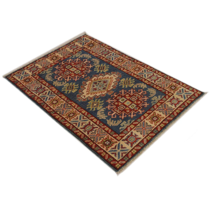 Blue Afghan Kazak Rug 2' 9" x 4' 0" Hand-Knotted | No. AL26634